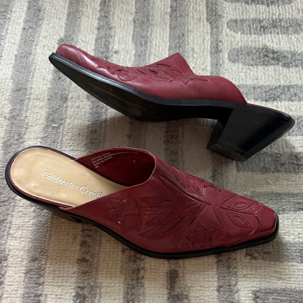 Coldwater Creek red leather western mules